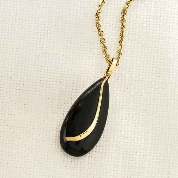 Ross Simons 14K Gold and Onyx Almond Sweep Teardrop Pendant NWT - Picture 4 of 9